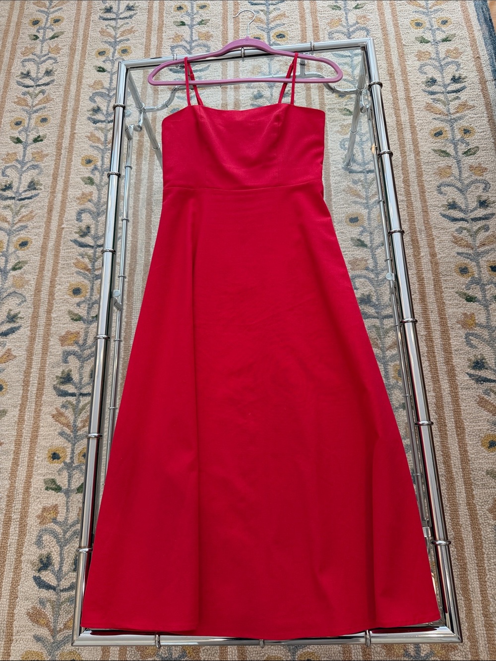 Few Moda Red Midi linen blend zip up Dress with Spaghetti Straps